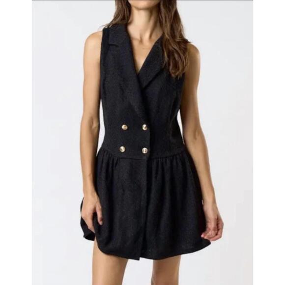 LALAVON Dresses & Skirts - NEW LALAVON tabitha boucle tweed collared button mini dress in black